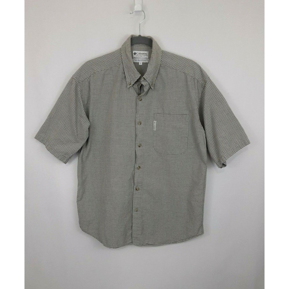 Columbia Men's Shirt Green Beige Checkered Button Up Sportswear Sz M 100% Cotton